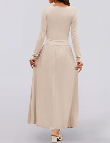 Long Sleeve Pleated Knit Crew Neck Maxi